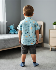 Kids' Adorable Elephant Print Sky Blue Shirt for Boy by MAGNITE